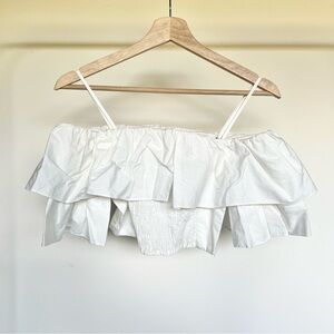 Zara white poplin off the shoulder cropped ruffle tank top